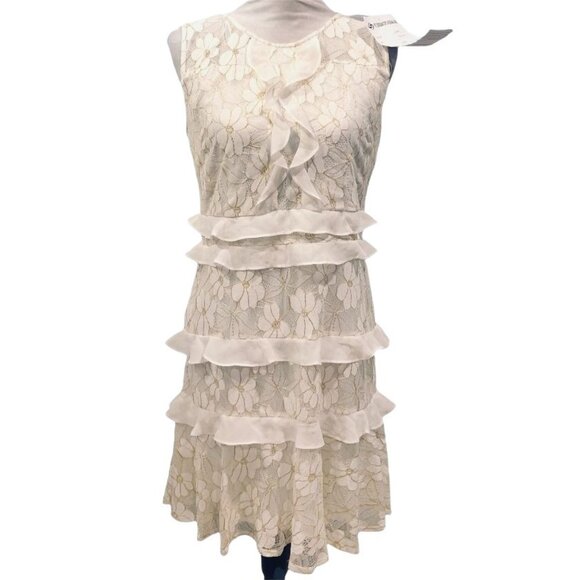 Lapis and Lillies Lace Sleeveless Dress Size 10 Ruffles White Gold Glitter Women - Picture 1 of 4